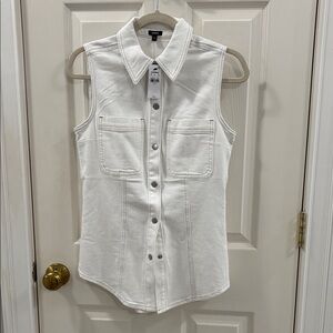 Express western inspired White Sleeveless Button-Down Shirt